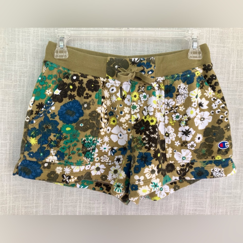 Champion High Waist Green and Blue flower Shorts size small cute jogging